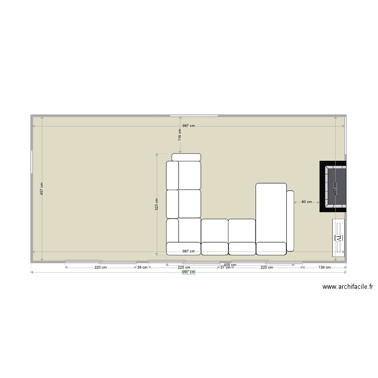 LIVING 1. Plan de 1 pièce et 45 m2