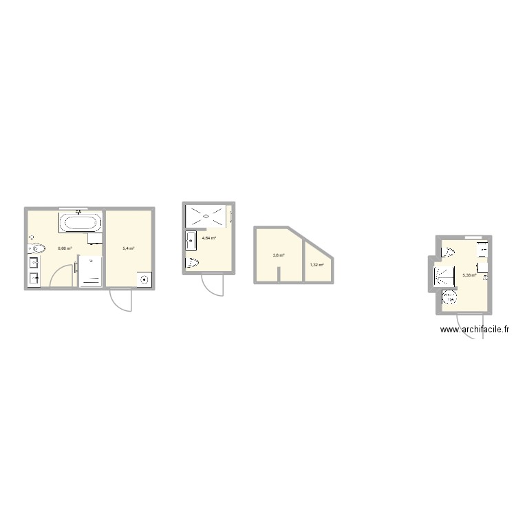 salle de bain. Plan de 6 pièces et 29 m2