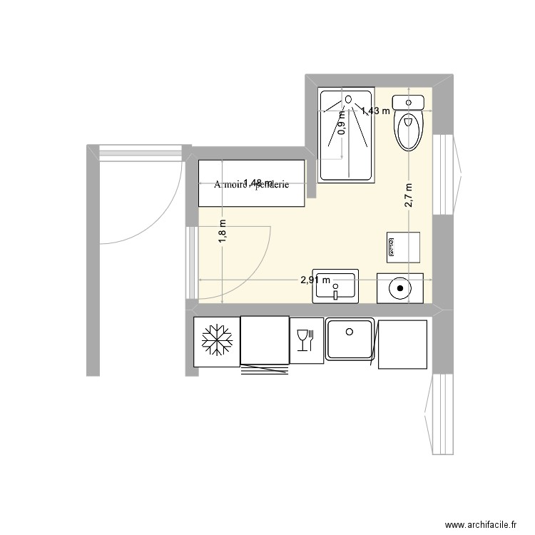RDC 2. Plan de 1 pièce et 7 m2