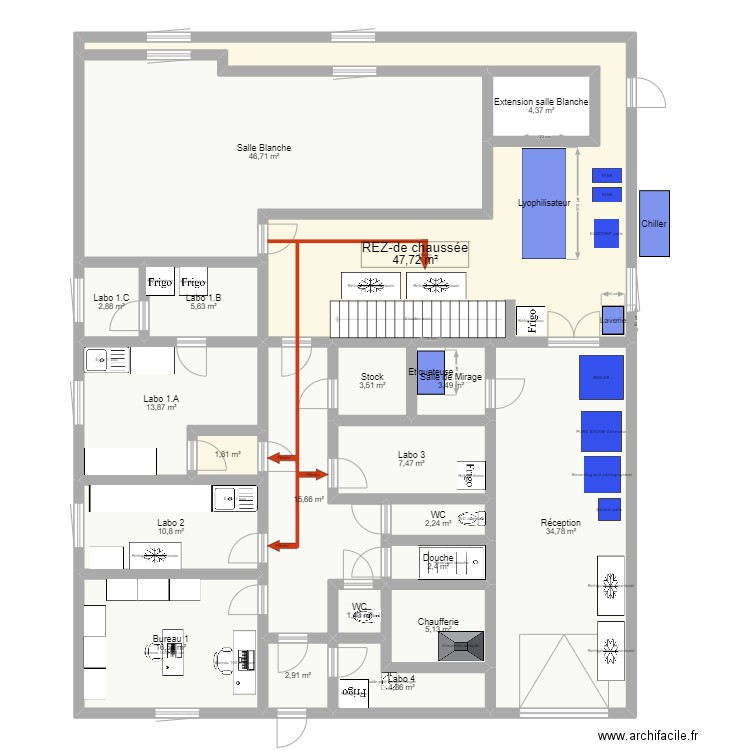 20230810 Reprobiol Ouffet niveau 0 Projet Lyo Filling Flux 05. Plan de 20 pièces et 234 m2