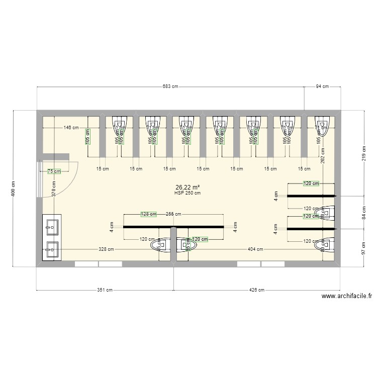 sanitaires Hommes  saint gilles . Plan de 1 pièce et 26 m2