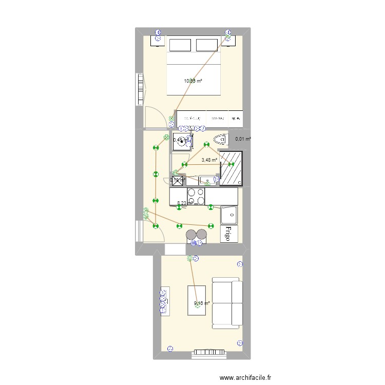 37 Secrétan (chambre arrière). Plan de 7 pièces et 32 m2