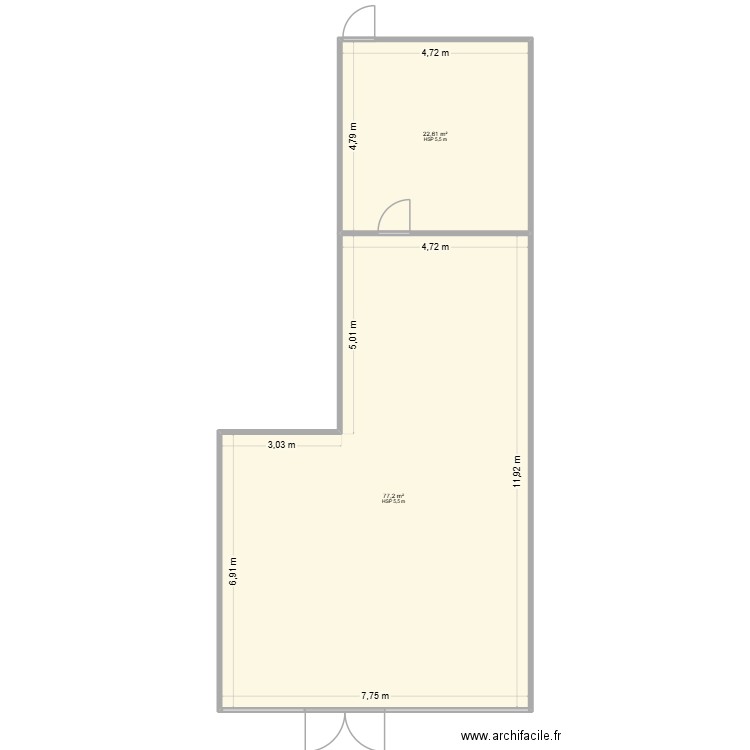 showroom. Plan de 2 pièces et 100 m2