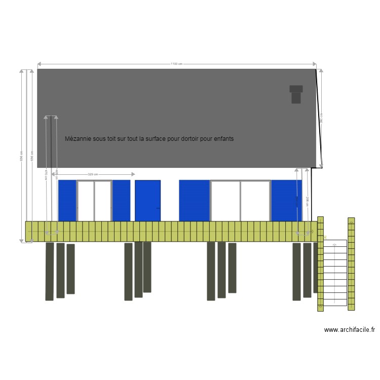 Façade  Sud sur pilotis. Plan de 0 pièce et 0 m2