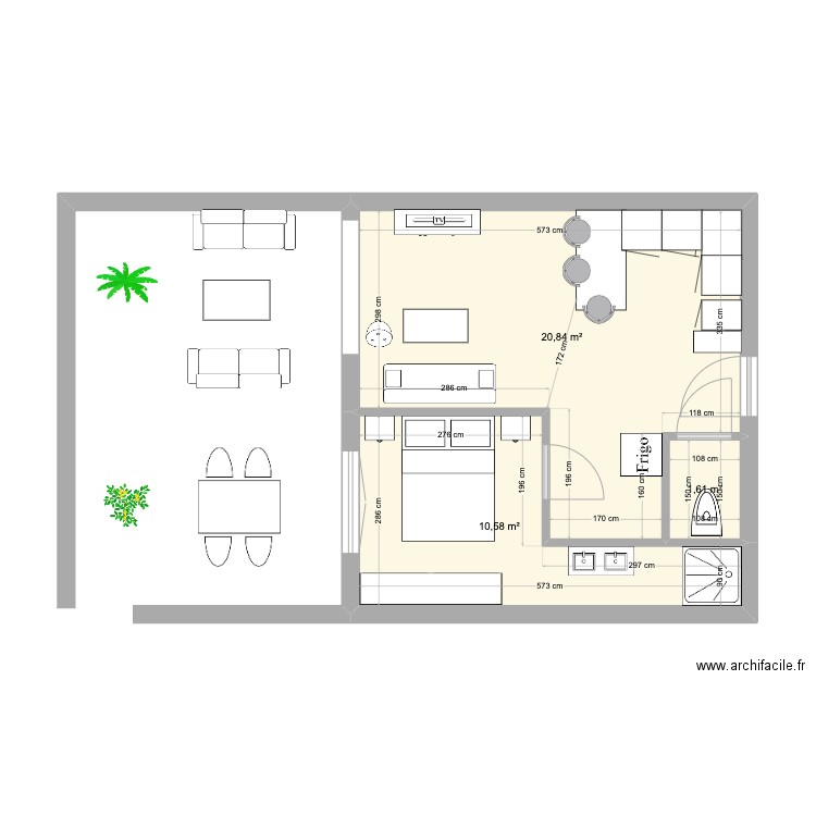 saint-louis 4. Plan de 3 pièces et 33 m2