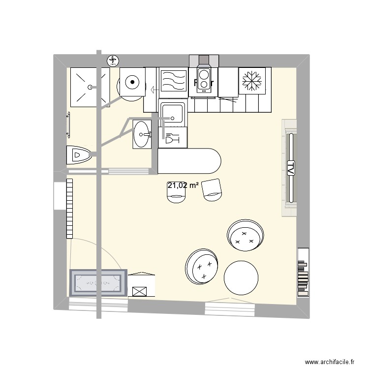 Gîte RDC. Plan de 1 pièce et 21 m2