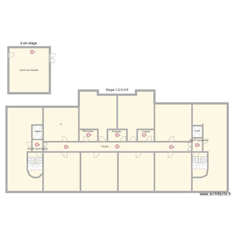 acc Incendie étage 1-2-3-4-5. Plan de 21 pièces et 509 m2