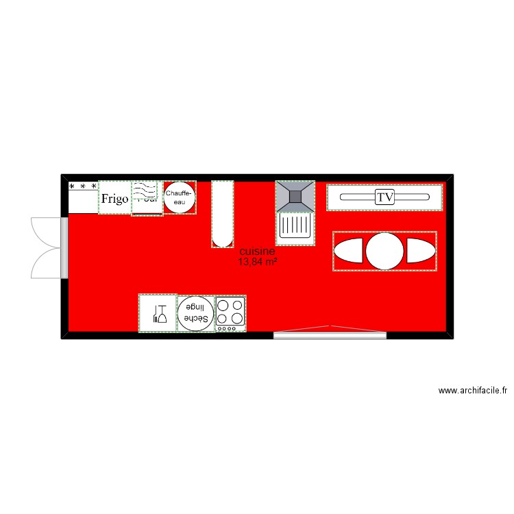 container sin. Plan de 1 pièce et 14 m2