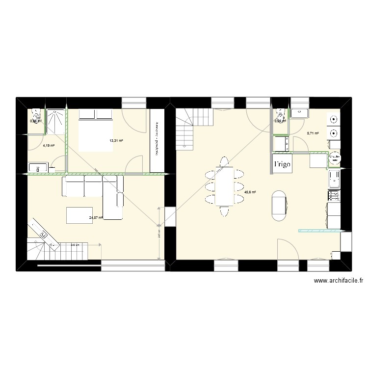 plan 16 coté  trvx. Plan de 19 pièces et 187 m2