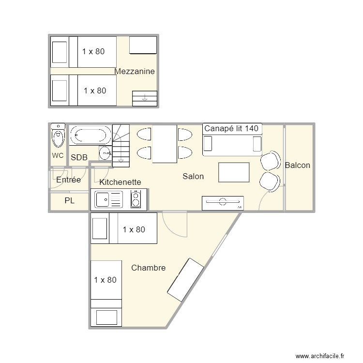 Village 421. Plan de 8 pièces et 34 m2