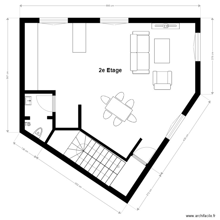 Spa 31 2e ETAGE. Plan de 3 pièces et 54 m2