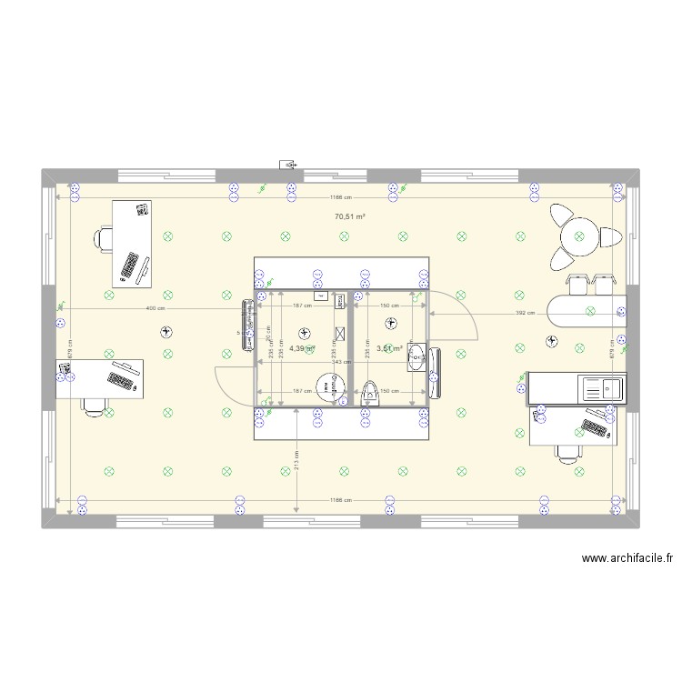 plan container. Plan de 3 pièces et 87 m2