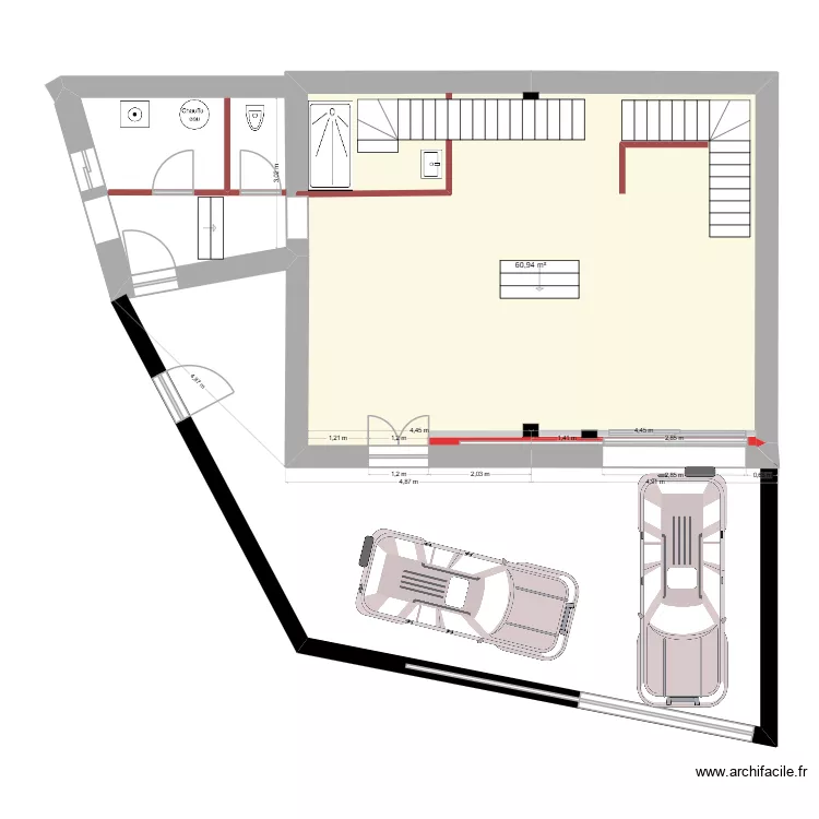 Plan RDC avec porte coulissante interne + esclalier à droite. Plan de Plan RDC avec porte coulissante interne + esclalier à droite. Plan de