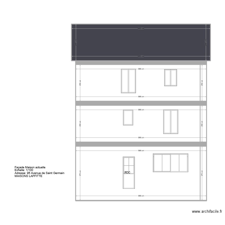 Facade Sud Echelle 1 100. Plan de 4 pièces et 102 m2