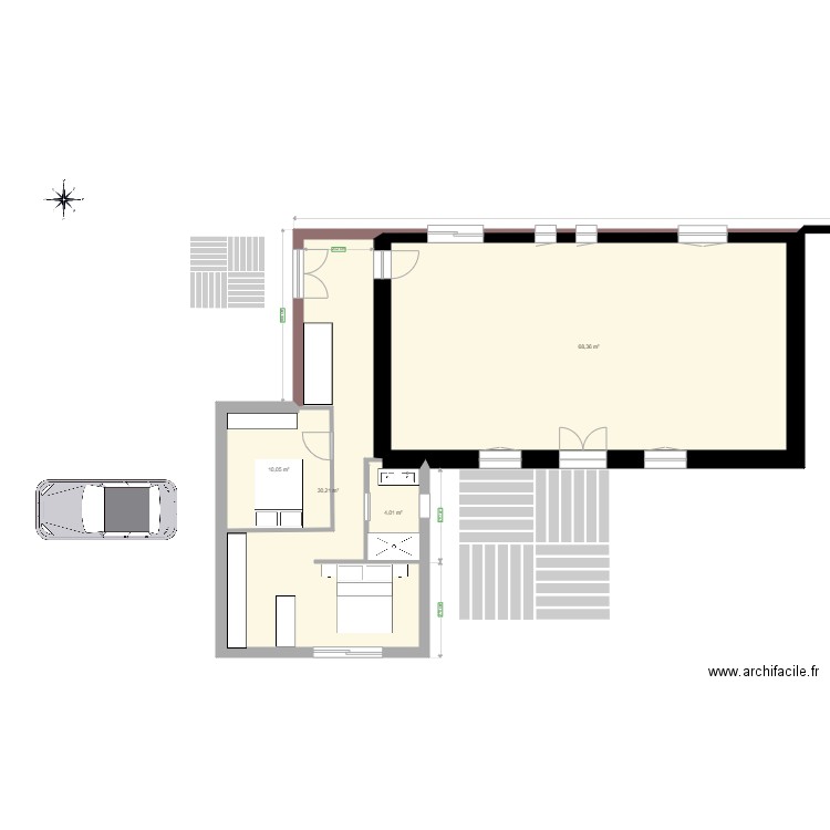 Extension V 40 m2 L ini. Plan de 4 pièces et 113 m2