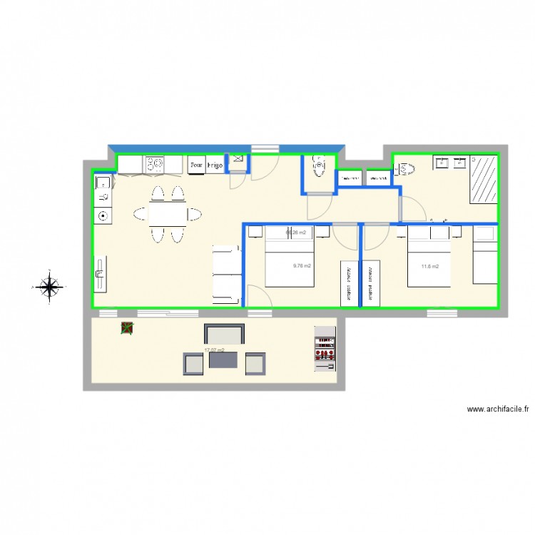 olivier. Plan de 4 pièces et 105 m2