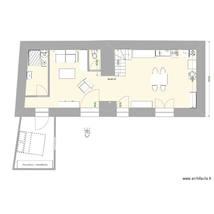 LAMBALLE. Plan de 1 pièce et 53 m2