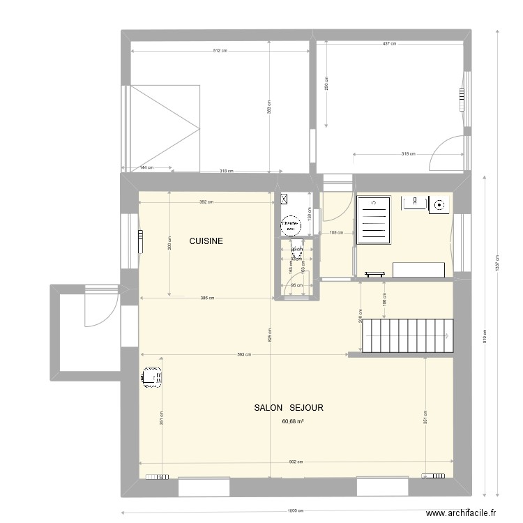 RDC V4. Plan de 4 pièces et 72 m2
