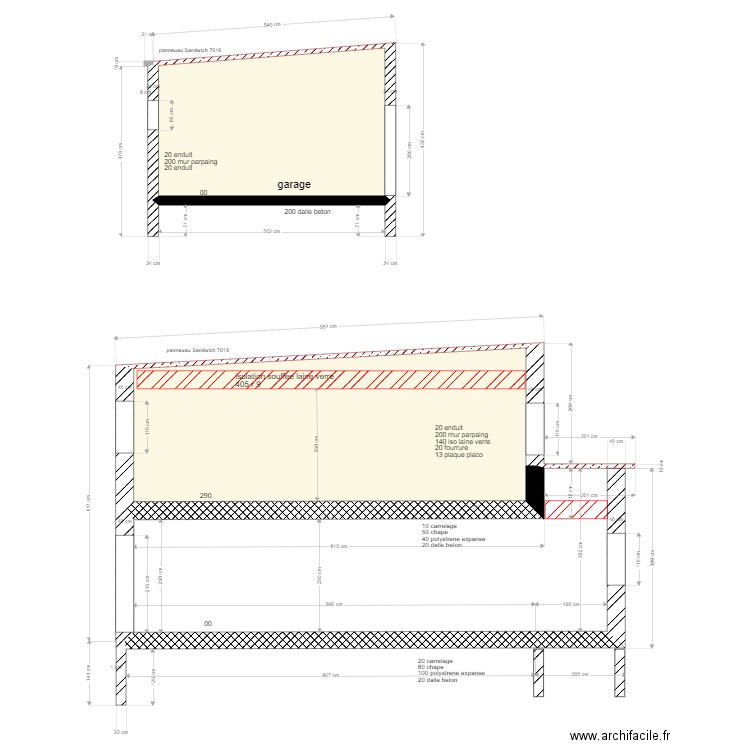 coupes termicas. Plan de 2 pièces et 43 m2