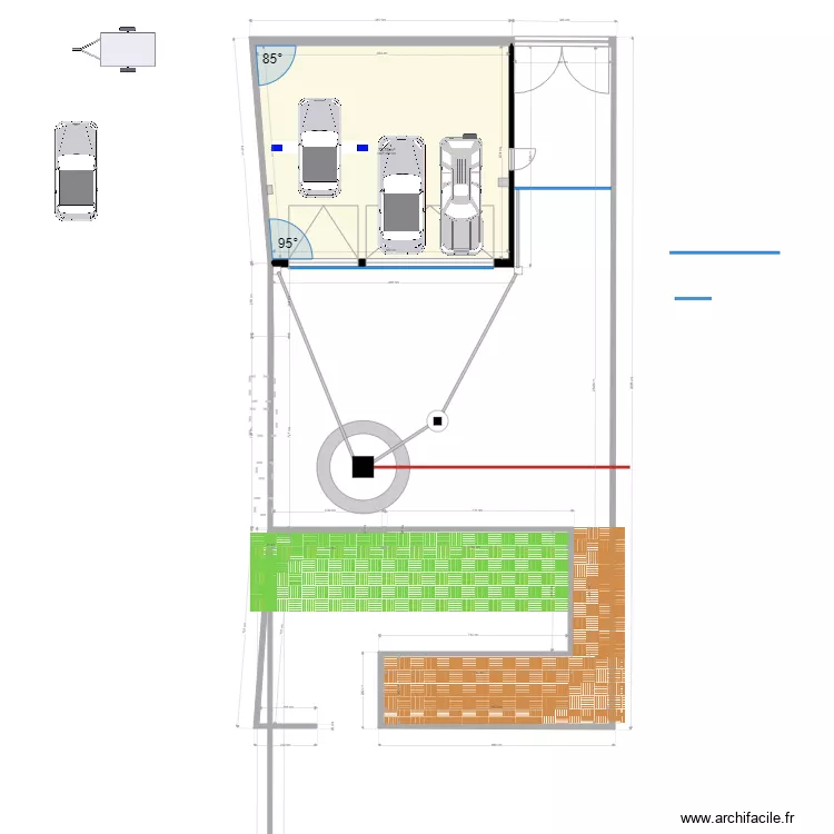 Garage  voiture et pont &eacute;l&eacute;vateur. Plan de 