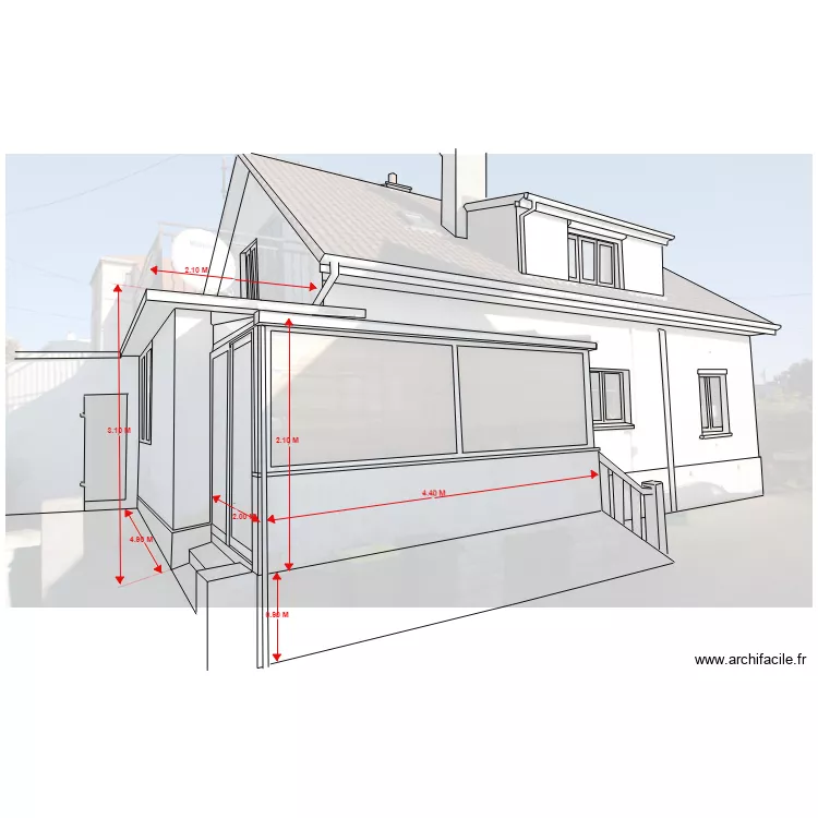 facade cour veranda. Plan de 