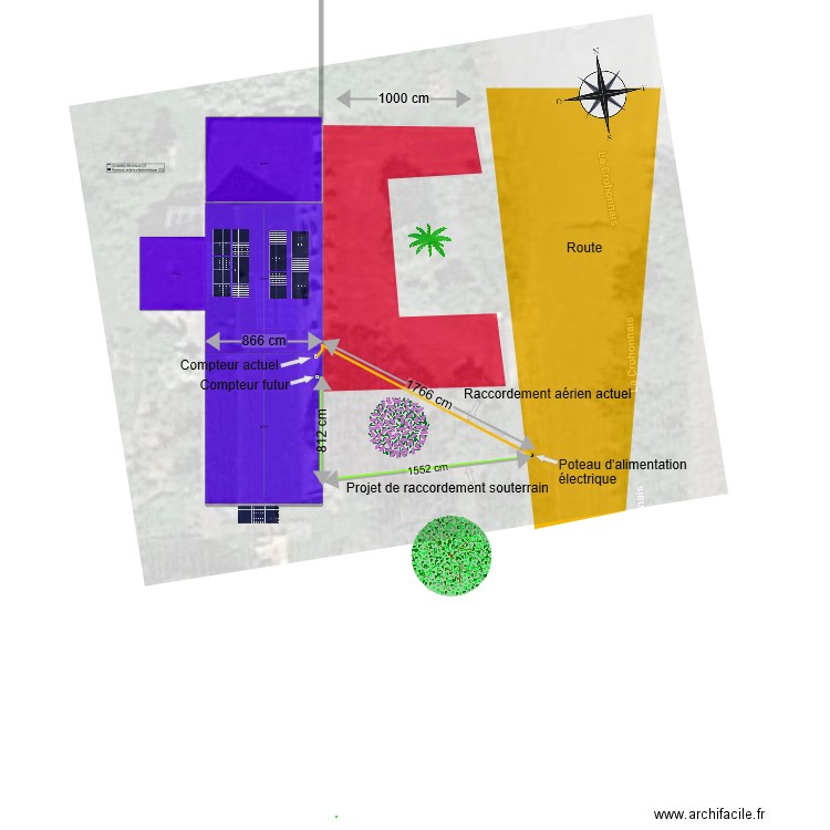 Raccordement Enedis. Plan de 4 pièces et 228 m2