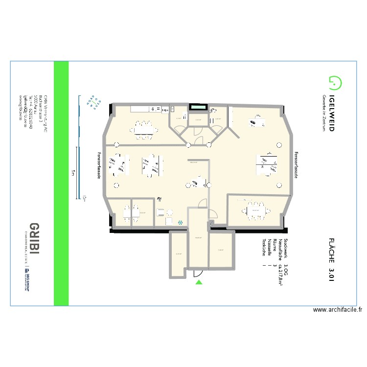 AARAU VO. Plan de 9 pièces et 212 m2