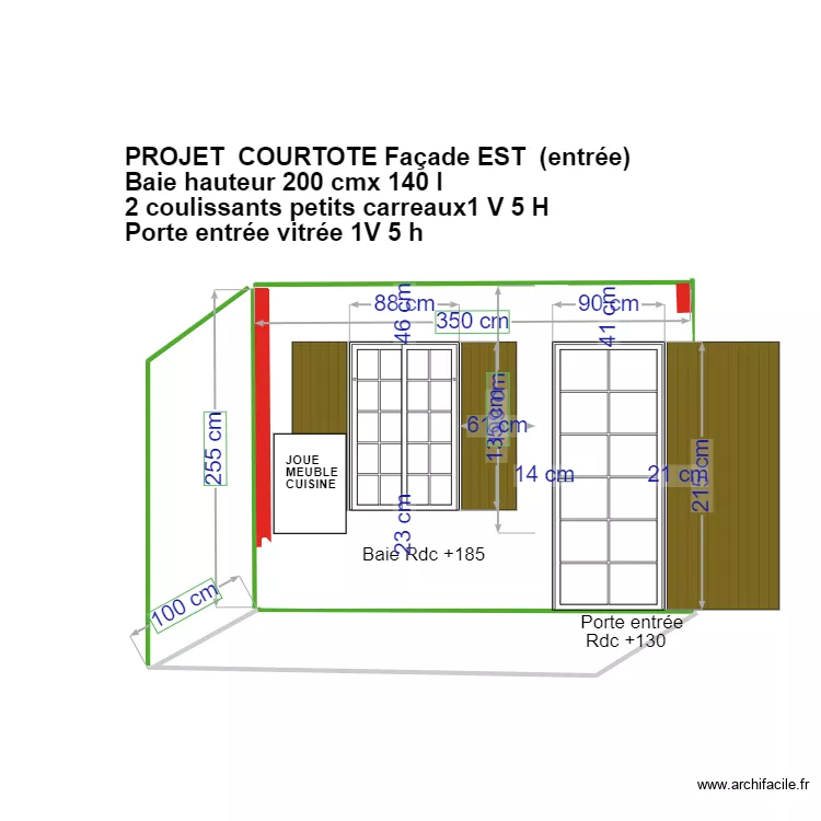 Declaration travaux fa&ccedil;ade EST invers&eacute;e COURTOTE baie 160 h. Plan de 