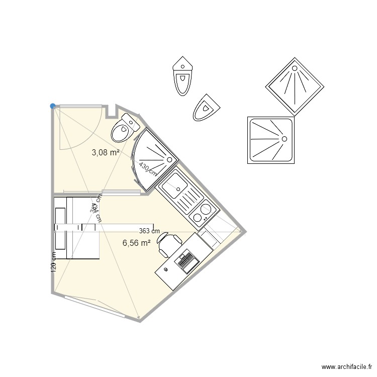 chambr4M1. Plan de 2 pièces et 10 m2