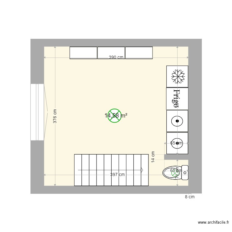 Casa Jourdain version bis. Plan de 1 pièce et 15 m2