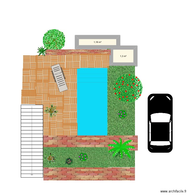 Piscine . Plan de 2 pièces et 2 m2