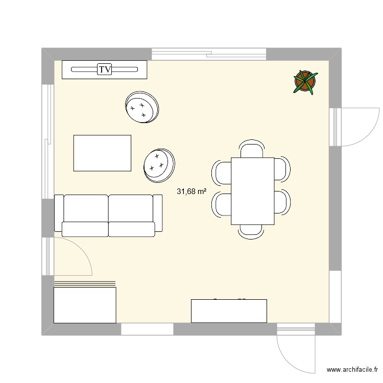 Maison Falvy. Plan de 1 pièce et 32 m2