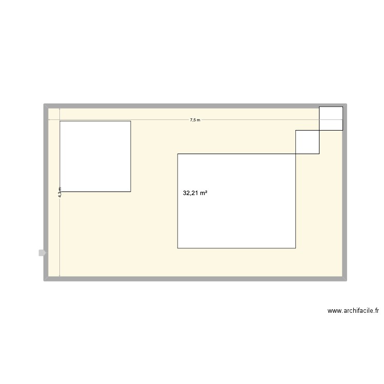 terrasse. Plan de 1 pièce et 32 m2
