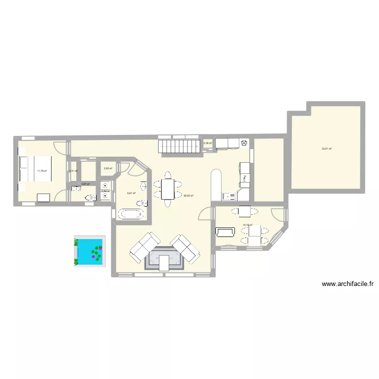 chalet - rallonge-garage. Plan de 10  et 117 m²