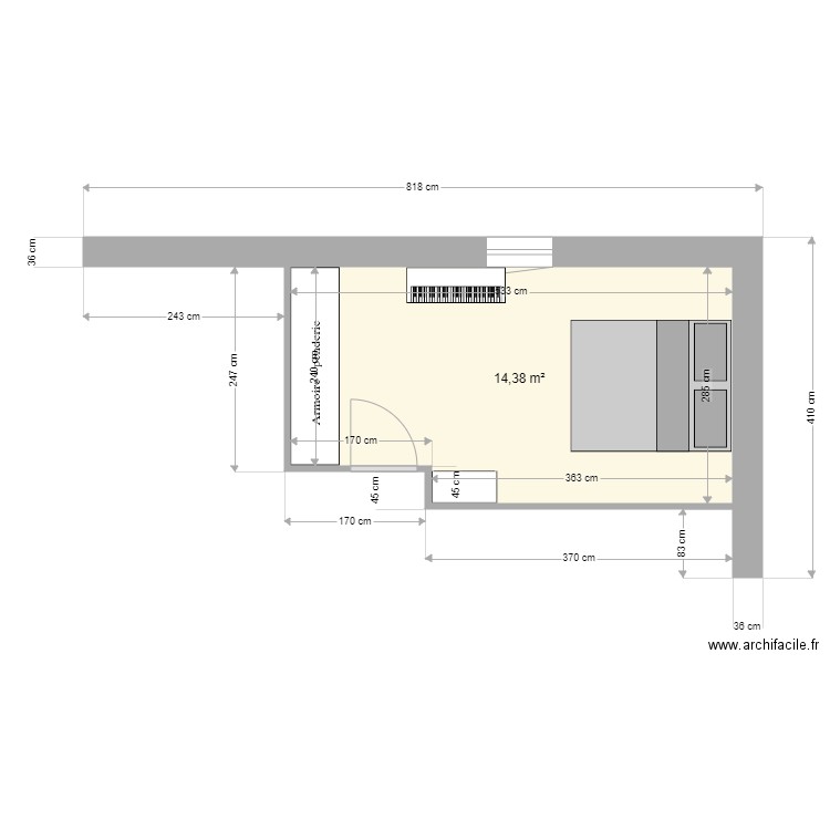 chambre 1. Plan de 1 pièce et 14 m2