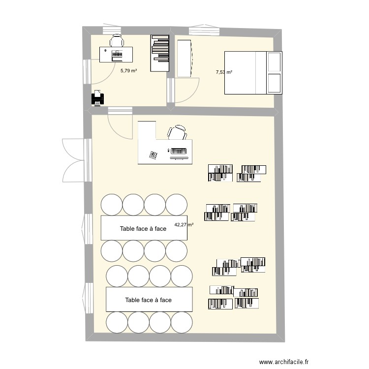 Bibliothèque . Plan de 3 pièces et 56 m2