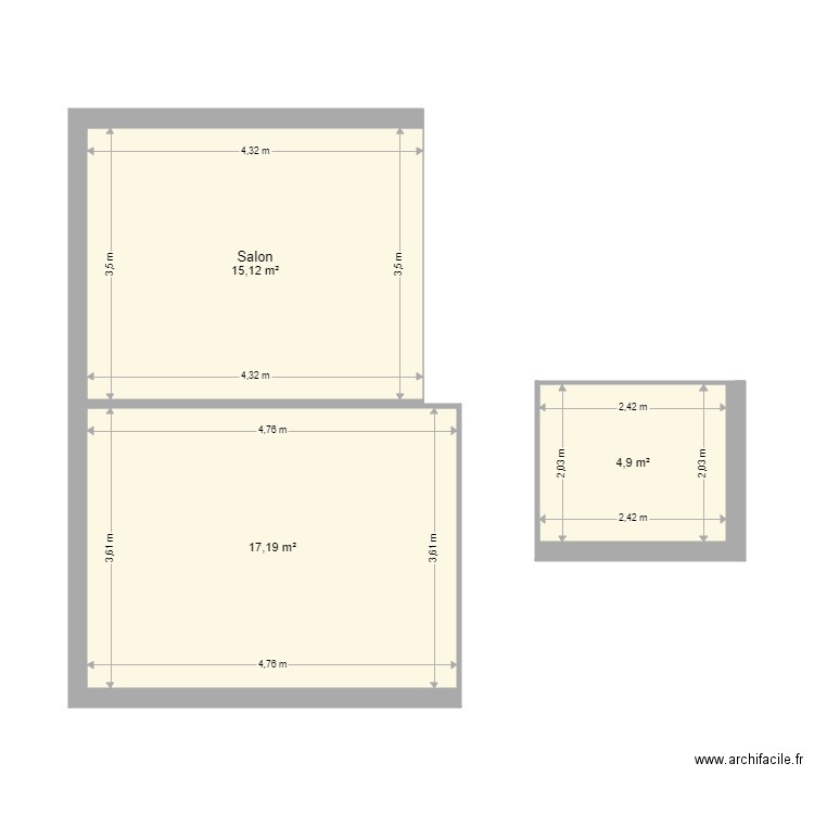 Corbelet. Plan de 3 pièces et 37 m2