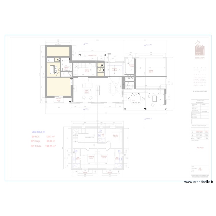 chambres parents. Plan de 8 pièces et 46 m2