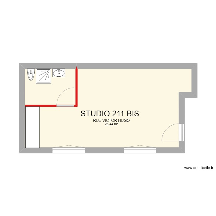 STUDIO 211 BIS . Plan de 1 pièce et 26 m2