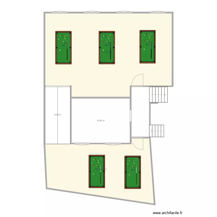 Salle FLIPPER 1er etage. Plan de 