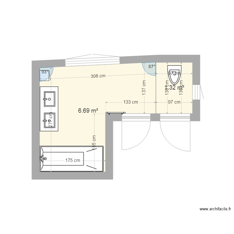 salle de bain cotation complet - Plan dessiné par christophe71370