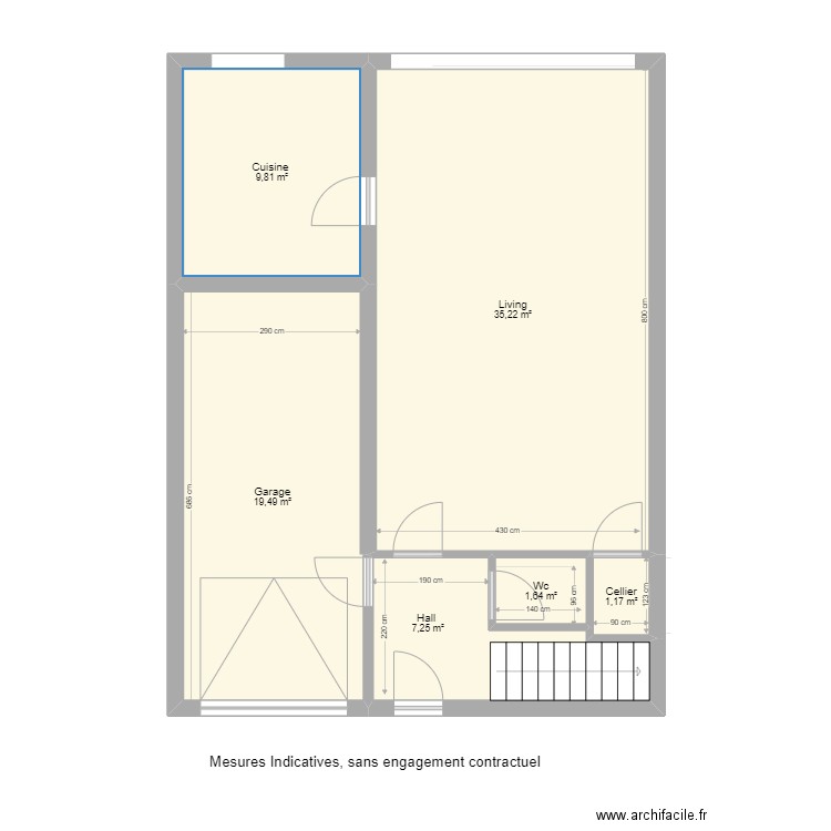 remicourt 44 rez 1. Plan de 6 pièces et 75 m2