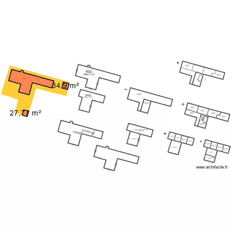 batiment selon cadastre 855m&sup2;. Plan de 