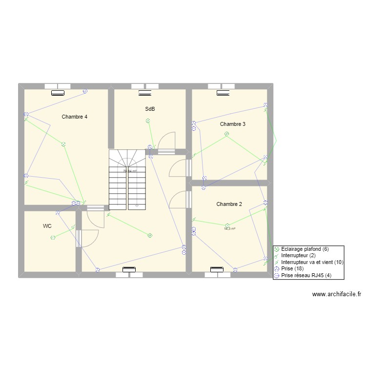 Jose Le Blance-Mesnil Etage. Plan de 2 pièces et 91 m2