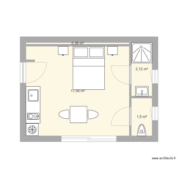 saint cirq studio. Plan de 4 pièces et 22 m2