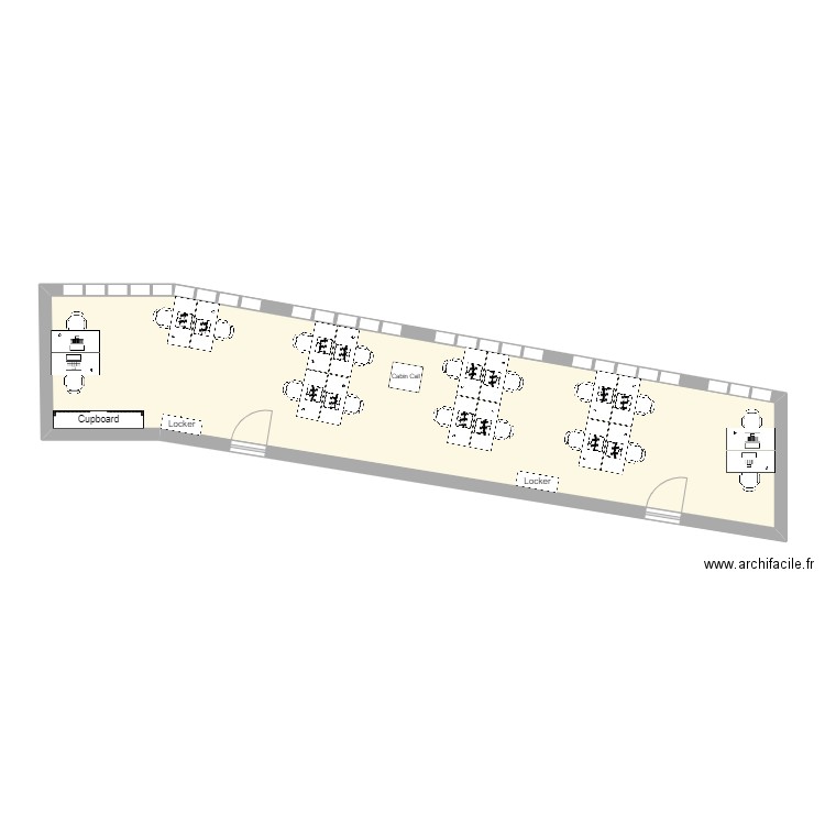 Plan table rectangle. Plan de 1 pièce et 48 m2