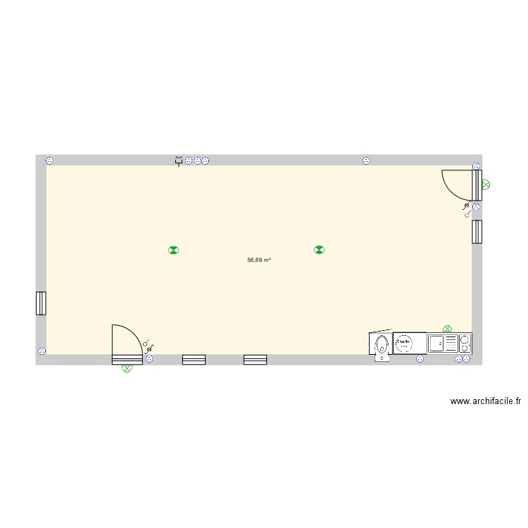 baing. Plan de 1 pièce et 57 m2