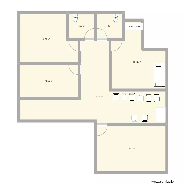 C2 Chlo&eacute;. Plan de 7  et 108 m²
