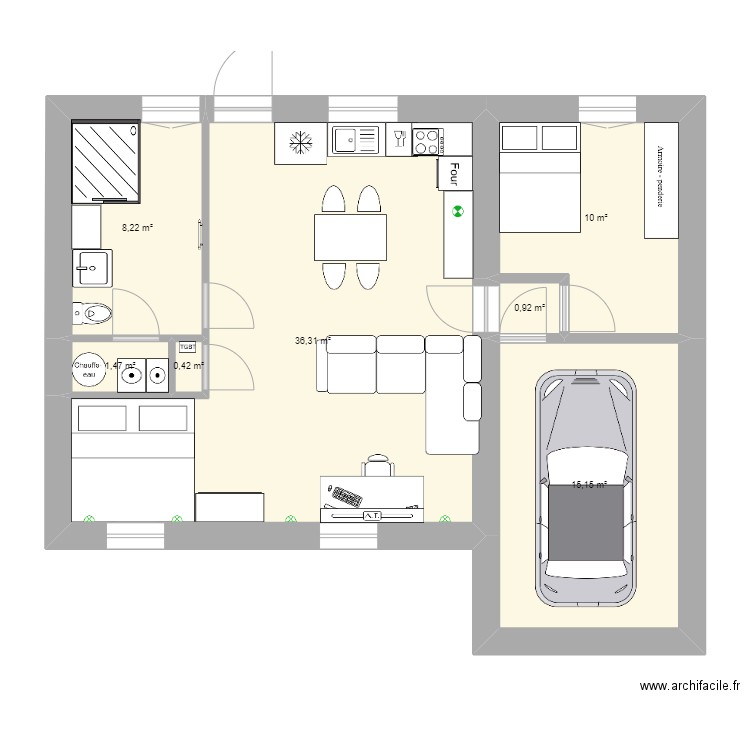 hob1. Plan de 7 pièces et 72 m2