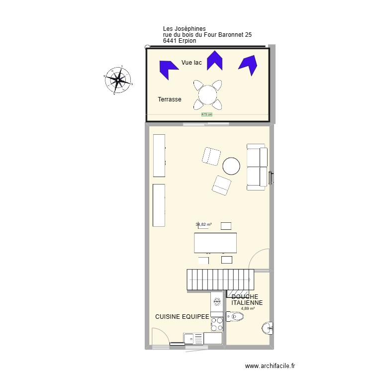 Appartement B25 rez Erpion Web. Plan de 2 pièces et 40 m2